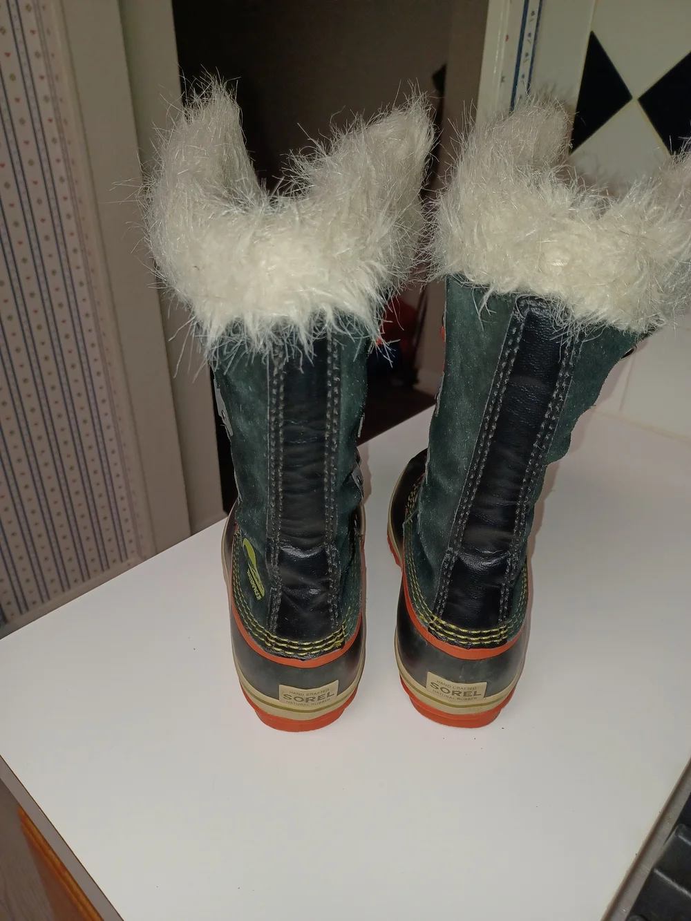 Kids Black and Orange Winter Snow Boots with Faux Fur